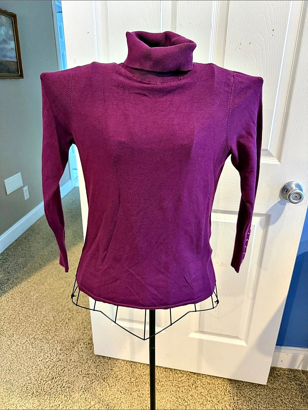 JM Collection Lightweight Turtleneck Sweater Purple Small Long Sleeve Blouse